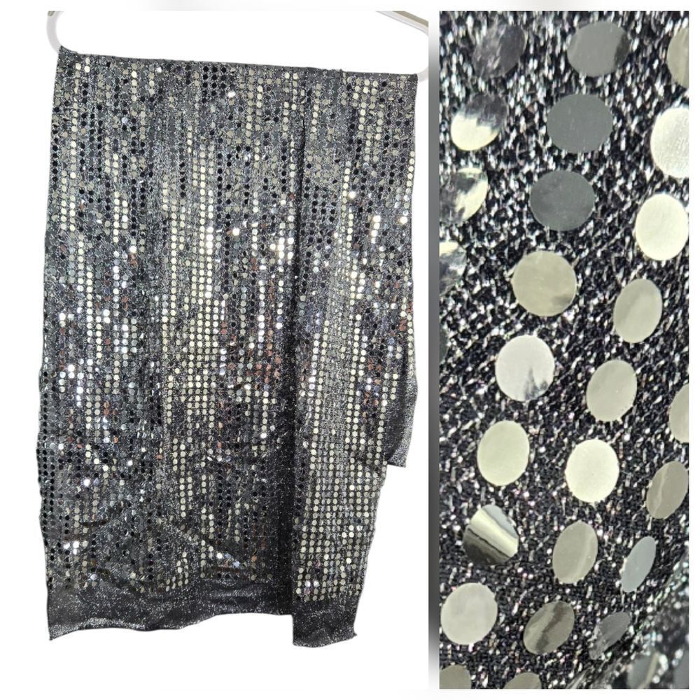 Silver Foil Sequin Fabric Swatch Disco Party Decor 23" x 44" Scarf Table Mat